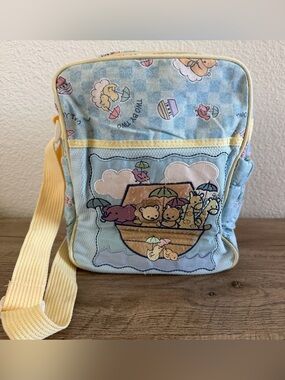 Vintage 90s Diaper Bag Cudlie Noah’s Ark Blue Yellow Baby Animals Two By Two